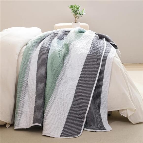 California King Quilt Set Sage Green - Cal King Oversized Stripe Comforter - Picture 13 of 16